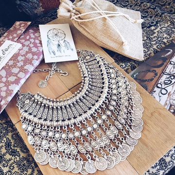 Ankara Boho Necklace With Coins - Xl