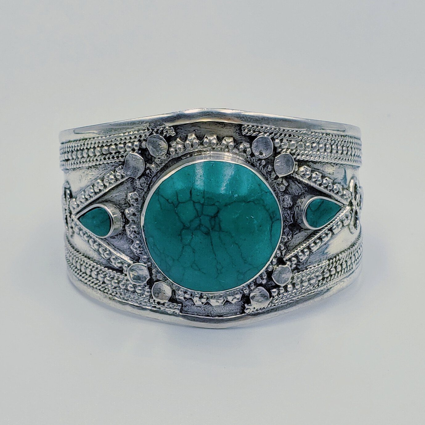 Green Stone Tribal Boho Cuff - Small