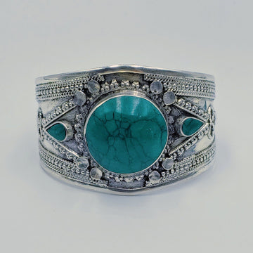 Green Stone Tribal Boho Cuff - Small