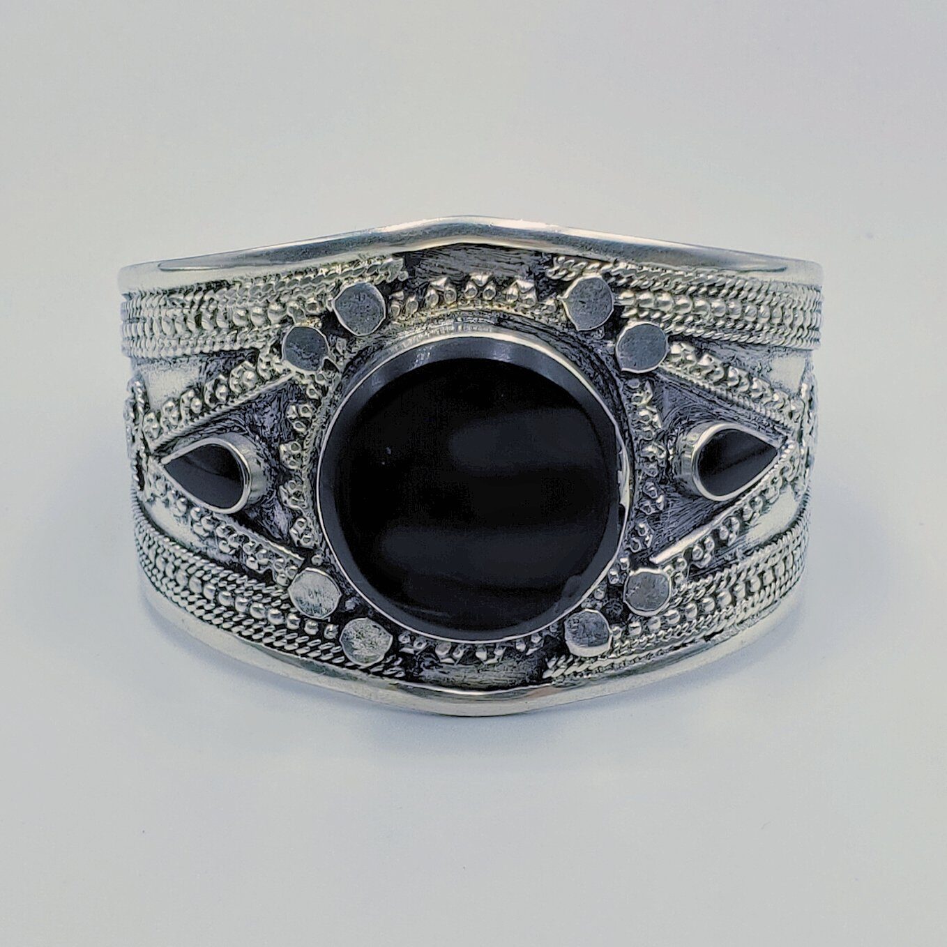 Black Stone Tribal Boho Cuff - Small