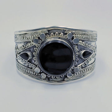 Black Stone Tribal Boho Cuff - Small
