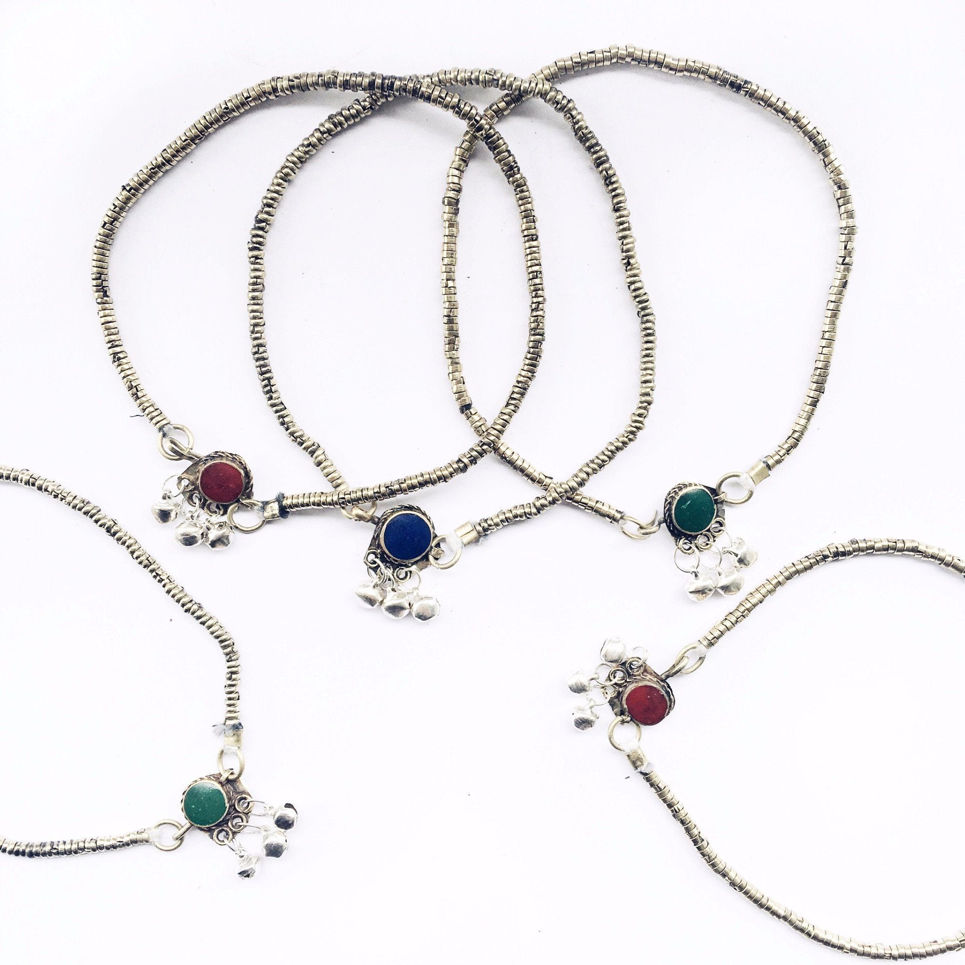 Boho Anklet With Coloured Stone And Bells