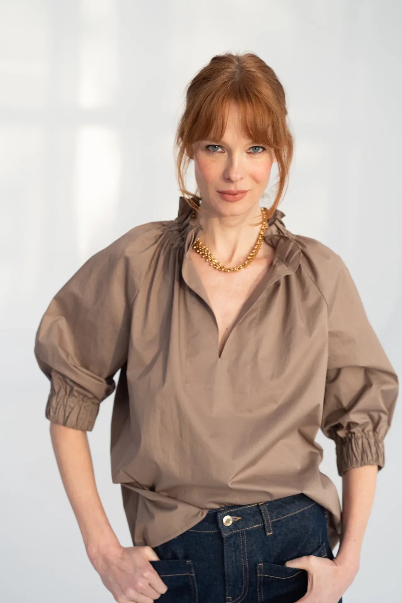 Macy Cotton Blouse | Taupe