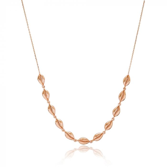 Rose Gold Cowrie Shell Boho Necklace - Sterling Silver